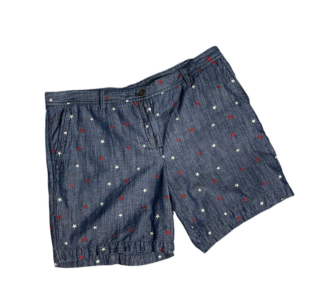 Talbots Relaxed Chino Short Dark Chambray Star Print Women's Size 16 Patriotic